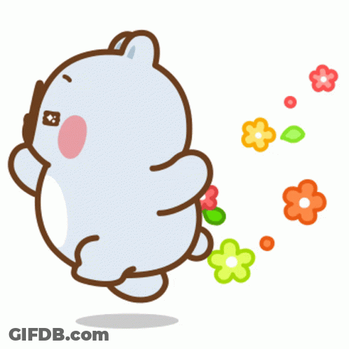 Cartoon Teddy Bear Among Flowers And Leaves GIF