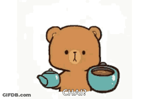 Cartoon Teddy Bear Drinking Tea Saying Chai? GIF