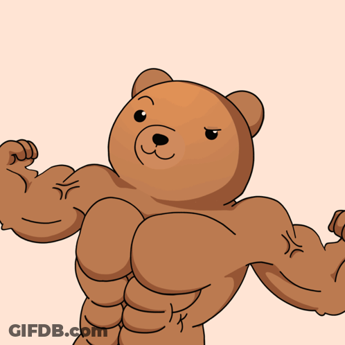 Cartoon Teddy Bear Flexing Muscles Angry GIF