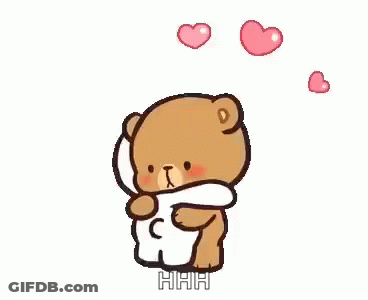 Cartoon Teddy Bear Hugging Another With Hearts GIF