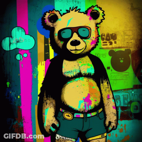 Cartoon Teddy Bear In Shorts And Sunglasses GIF