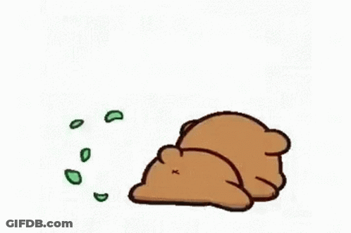 Cartoon Teddy Bear Laying Down Blowing Green Bubble GIF