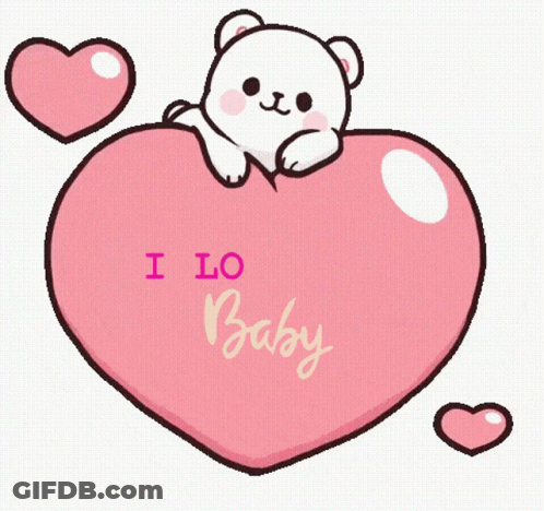 Cartoon Teddy Bear On Pink Heart I Love You Baby GIF