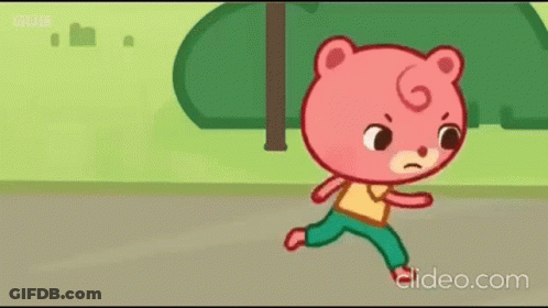 Cartoon Teddy Bear Running Down Street GIF