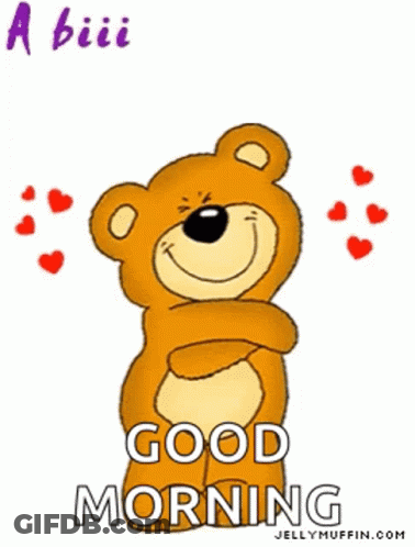 Cartoon Teddy Bear Saying Good Morning With Hearts GIF