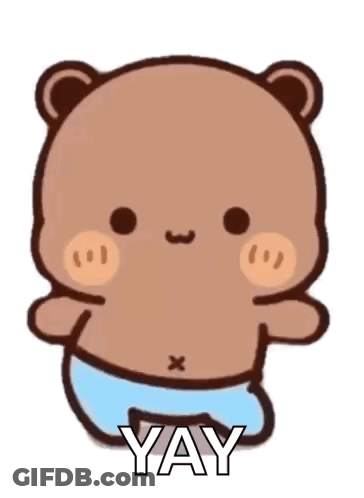 Cartoon Teddy Bear Saying Yay In Blue Pants And Shirt GIF