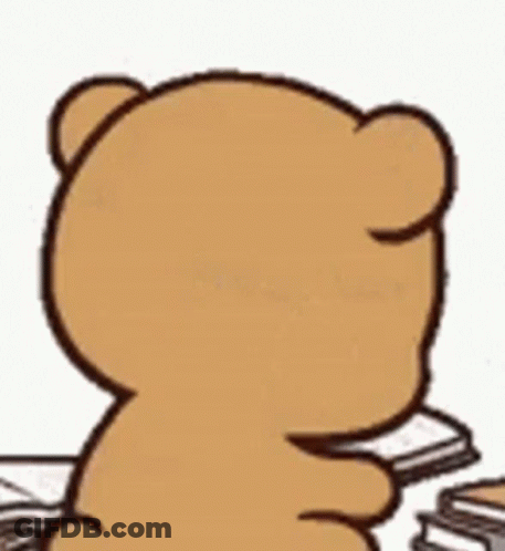 Cartoon Teddy Bear Sitting At Table Holding Books GIF