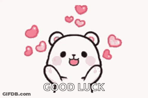 Cartoon Teddy Bear With Pink Hearts Saying Good Luck GIF