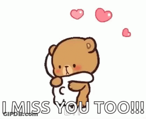 Cartoon Teddy Bears Hugging With Hearts GIF
