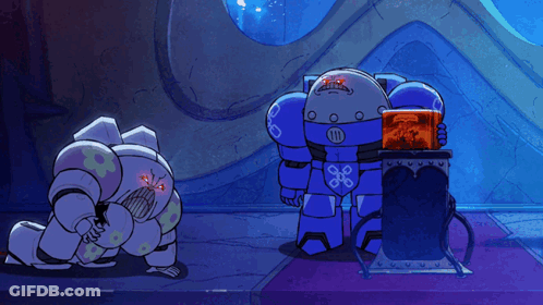 Cartoon Telling Blue Robot You're Not Canon GIF