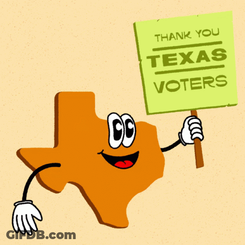 Cartoon Texas Holding Thank You Texas Voters Sign GIF