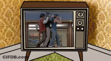 Cartoon Three People Dancing On TV Screen GIF