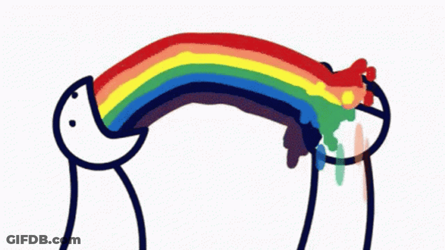 Cartoon Throwing Up Rainbow GIF