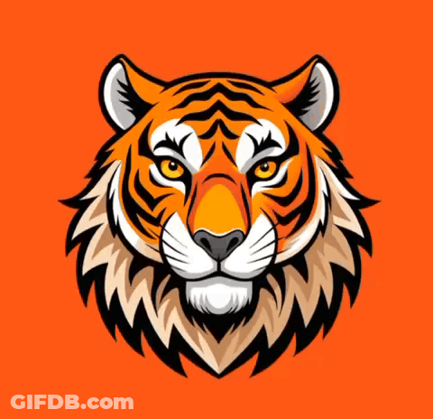 Cartoon Tiger Head On Orange Background GIF