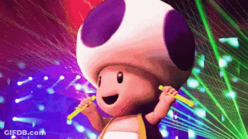 Cartoon Toad Dancing With Glow Sticks GIF
