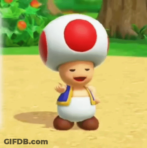 Cartoon Toad With Red And White Mushroom On Dirt Road GIF