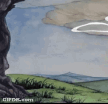 Cartoon Tree In Field With Mountains And Lightning GIF