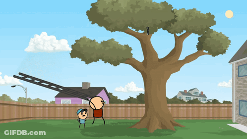 Cartoon Tree With Ladder Hanging From It GIF