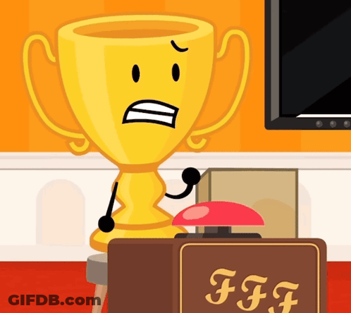 Cartoon Trophy At Table With FF Button GIF