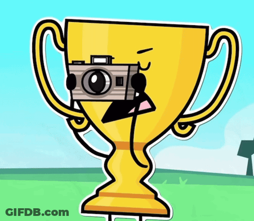 Cartoon Trophy With Camera On Face GIF