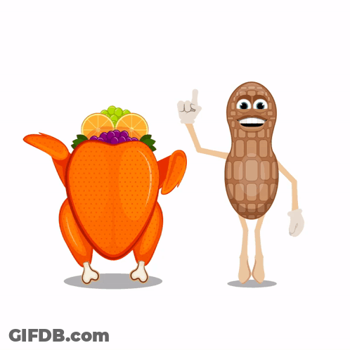 Cartoon Turkey And Peanut With Hampton Farms Logo GIF