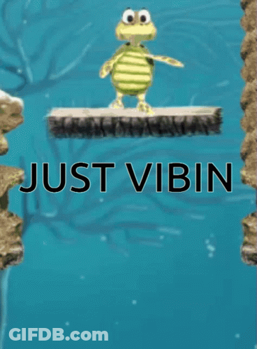 Cartoon Turtle On Rock In Water Just Vibin GIF