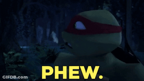 Cartoon Turtle Saying Phew In Yellow Letters GIF