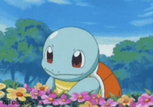 Cartoon Turtle Sitting In Flowers GIF