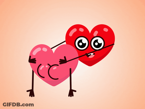 Cartoon Two Hearts With Arms And Legs GIF