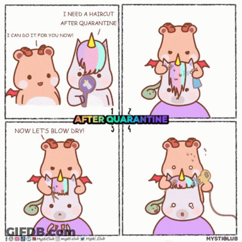 Cartoon Unicorn Getting A Haircut GIF