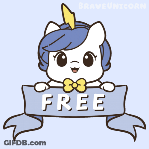 Cartoon Unicorn Holding Free Sign GIF
