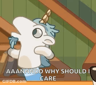 Cartoon Unicorn Sitting On Staircase Saying Why GIF