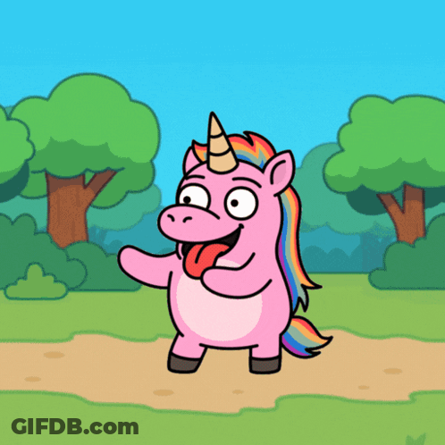 Cartoon Unicorn With Rainbow Mane And Tail GIF