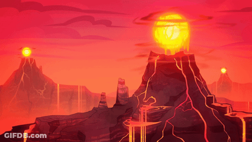 Cartoon Volcano With Lava And Sun GIF