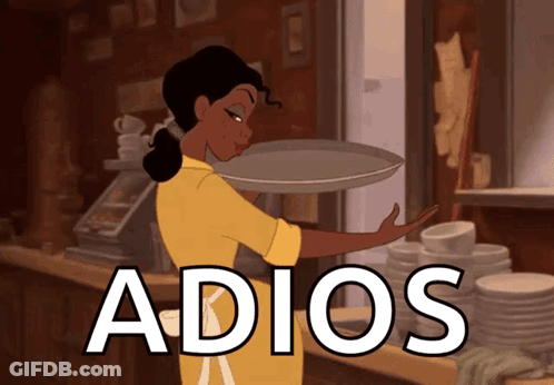 Cartoon Waitress Holding Tray Saying Adios GIF