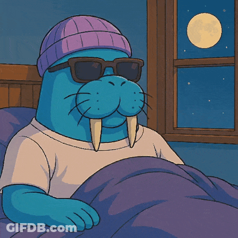 Cartoon Walrus With Sunglasses And Purple Hat GIF