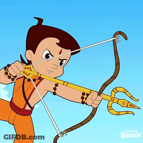 Cartoon Warrior With Many Faces On Head GIF