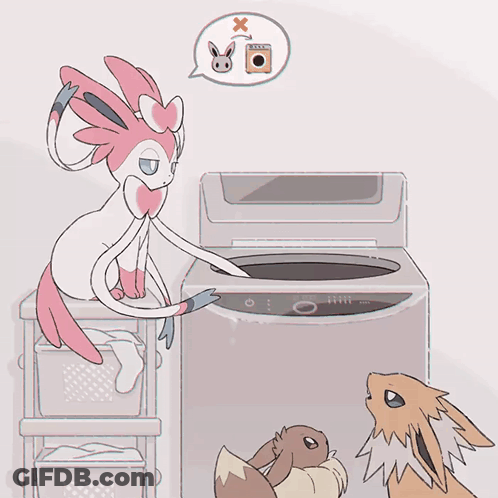 Cartoon Washing Machine With Rabbit In Speech Bubble GIF