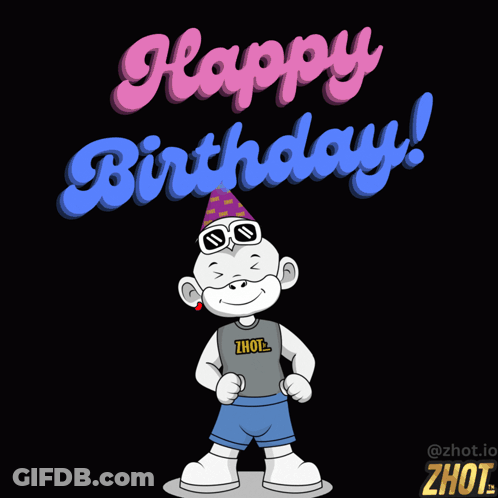 Cartoon Wearing Party Hat And Zhot Shirt GIF