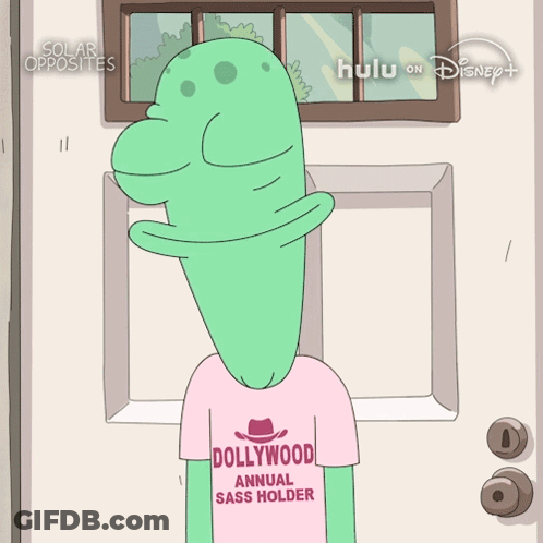 Cartoon Wearing Pink Dollywood Annual Sass Holder Shirt GIF