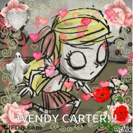 Cartoon Wendy Carter With Hearts And Flowers GIF