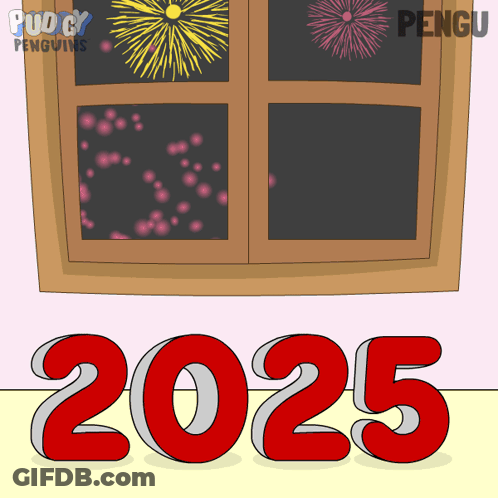 Cartoon Window With Fireworks 2025 GIF