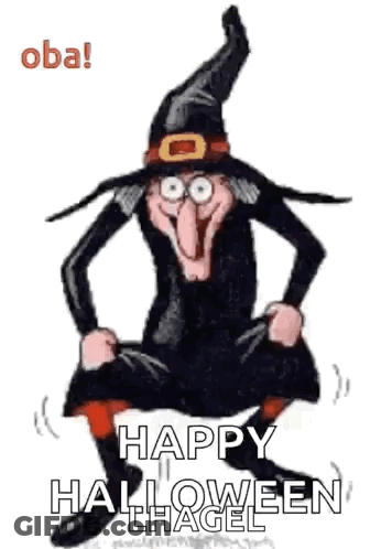 Cartoon Witch Dancing Happy Halloween GIF