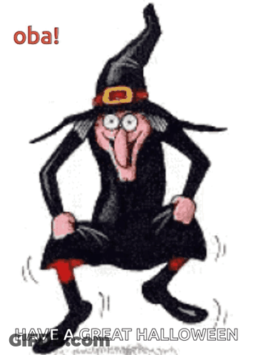 Cartoon Witch Dancing Have A Great Halloween GIF