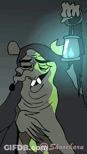 Cartoon Witch Holding Lantern Shoocharau GIF