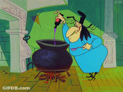 Cartoon Witch Pouring Purple Liquid GIF