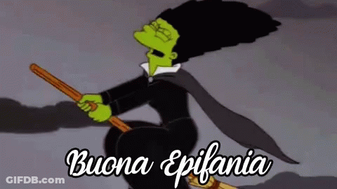 Cartoon Witch Riding Broom Buona Epifania GIF