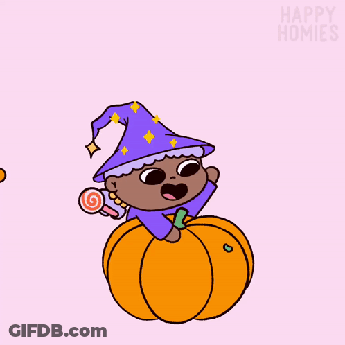 Cartoon Witch Sitting On Pumpkin GIF