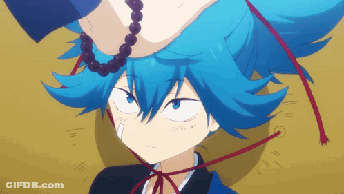 Cartoon With Blue Hair And Necklace GIF