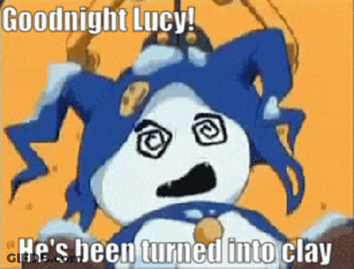 Cartoon With Blue Hat Says Goodnight Lucy Turned Into Clay GIF